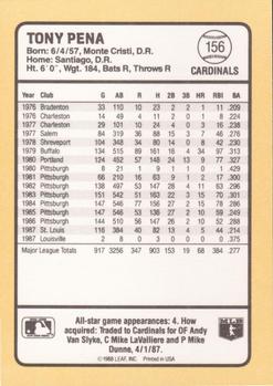 1988 Donruss Baseball's Best #156 Tony Pena Back