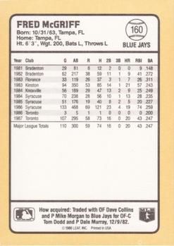 1988 Donruss Baseball's Best #160 Fred McGriff Back