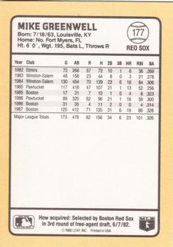 1988 Donruss Baseball's Best #177 Mike Greenwell Back