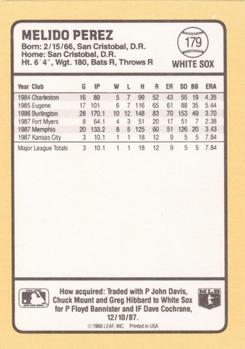 1988 Donruss Baseball's Best #179 Melido Perez Back