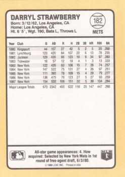1988 Donruss Baseball's Best #182 Darryl Strawberry Back