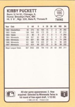 1988 Donruss Baseball's Best #186 Kirby Puckett Back