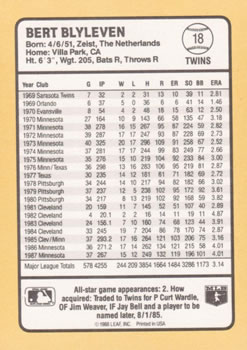 1988 Donruss Baseball's Best #18 Bert Blyleven Back