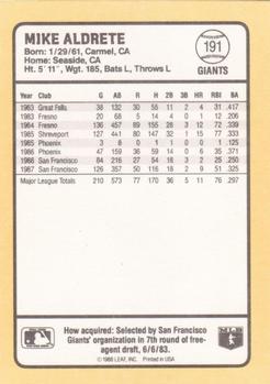 1988 Donruss Baseball's Best #191 Mike Aldrete Back