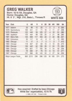 1988 Donruss Baseball's Best #193 Greg Walker Back