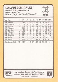 1988 Donruss Baseball's Best #194 Calvin Schiraldi Back