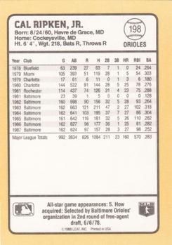 1988 Donruss Baseball's Best #198 Cal Ripken Back