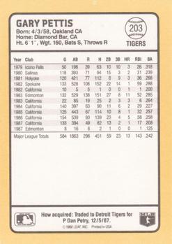 1988 Donruss Baseball's Best #203 Gary Pettis Back