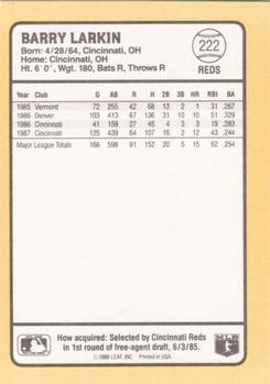 1988 Donruss Baseball's Best #222 Barry Larkin Back