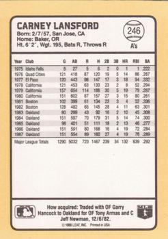 1988 Donruss Baseball's Best #246 Carney Lansford Back