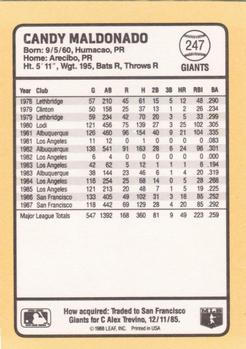 1988 Donruss Baseball's Best #247 Candy Maldonado Back