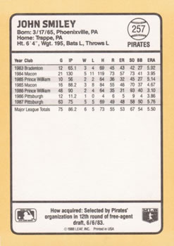 1988 Donruss Baseball's Best #257 John Smiley Back