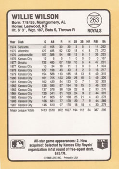 1988 Donruss Baseball's Best #263 Willie Wilson Back