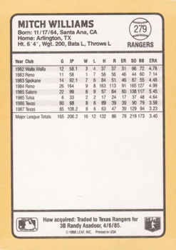 1988 Donruss Baseball's Best #279 Mitch Williams Back