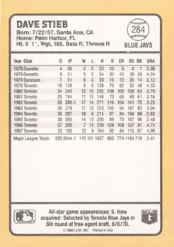 1988 Donruss Baseball's Best #284 Dave Stieb Back