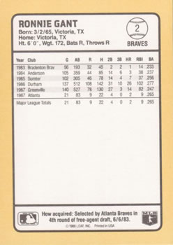 1988 Donruss Baseball's Best #2 Ron Gant Back