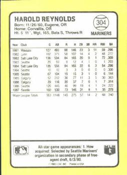 1988 Donruss Baseball's Best #304 Harold Reynolds Back
