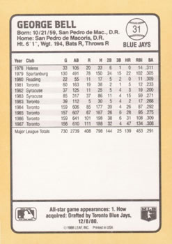 1988 Donruss Baseball's Best #31 George Bell Back