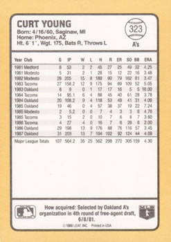 1988 Donruss Baseball's Best #323 Curt Young Back
