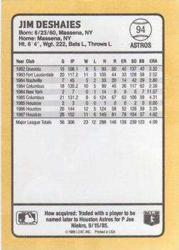 1988 Donruss Baseball's Best #94 Jim Deshaies Back