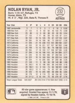 1988 Donruss Baseball's Best #232 Nolan Ryan Back