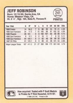 1988 Donruss Baseball's Best #241 Jeff Robinson Back