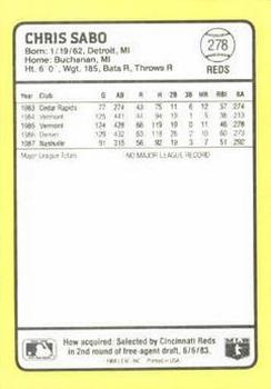 1988 Donruss Baseball's Best #278 Chris Sabo Back