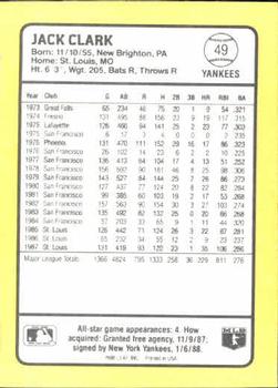 1988 Donruss Baseball's Best #49 Jack Clark Back