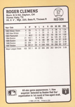 1988 Donruss Baseball's Best #57 Roger Clemens Back