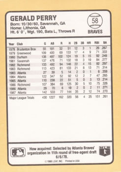 1988 Donruss Baseball's Best #58 Gerald Perry Back