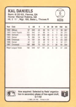 1988 Donruss Baseball's Best #6 Kal Daniels Back