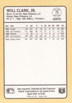 1988 Donruss Baseball's Best #79 Will Clark Back