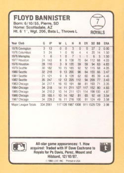 1988 Donruss Baseball's Best #7 Floyd Bannister Back