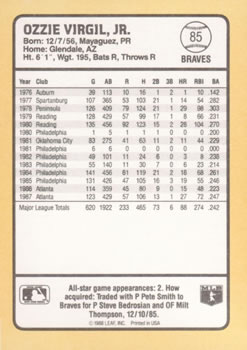 1988 Donruss Baseball's Best #85 Ozzie Virgil Back