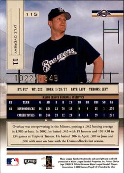 2004 Playoff Absolute Memorabilia #115 Lyle Overbay Back