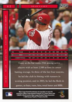 2004 Playoff Honors #62 Sean Casey Back