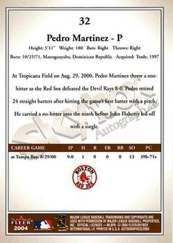 2004 SkyBox Autographics #32 Pedro Martinez Back
