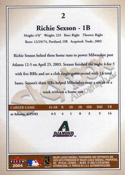 2004 SkyBox Autographics #2 Richie Sexson Back