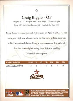 2004 SkyBox Autographics #6 Craig Biggio Back
