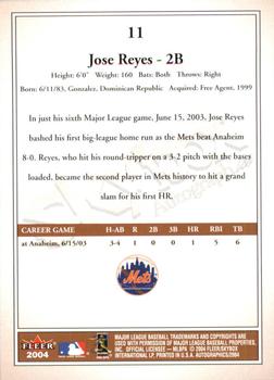 2004 SkyBox Autographics #11 Jose Reyes Back