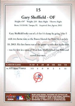 2004 SkyBox Autographics #15 Gary Sheffield Back