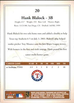 2004 SkyBox Autographics #20 Hank Blalock Back