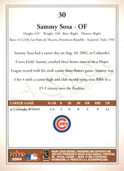2004 SkyBox Autographics #30 Sammy Sosa Back