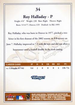 2004 SkyBox Autographics #34 Roy Halladay Back