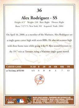 2004 SkyBox Autographics #36 Alex Rodriguez Back