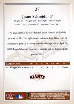 2004 SkyBox Autographics #37 Jason Schmidt Back