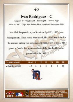 2004 SkyBox Autographics #40 Ivan Rodriguez Back
