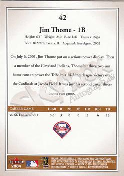 2004 SkyBox Autographics #42 Jim Thome Back