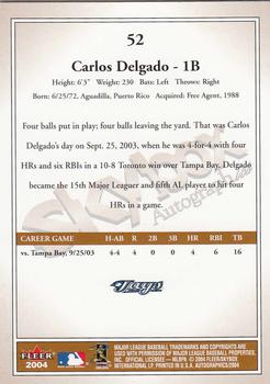 2004 SkyBox Autographics #52 Carlos Delgado Back