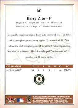2004 SkyBox Autographics #60 Barry Zito Back